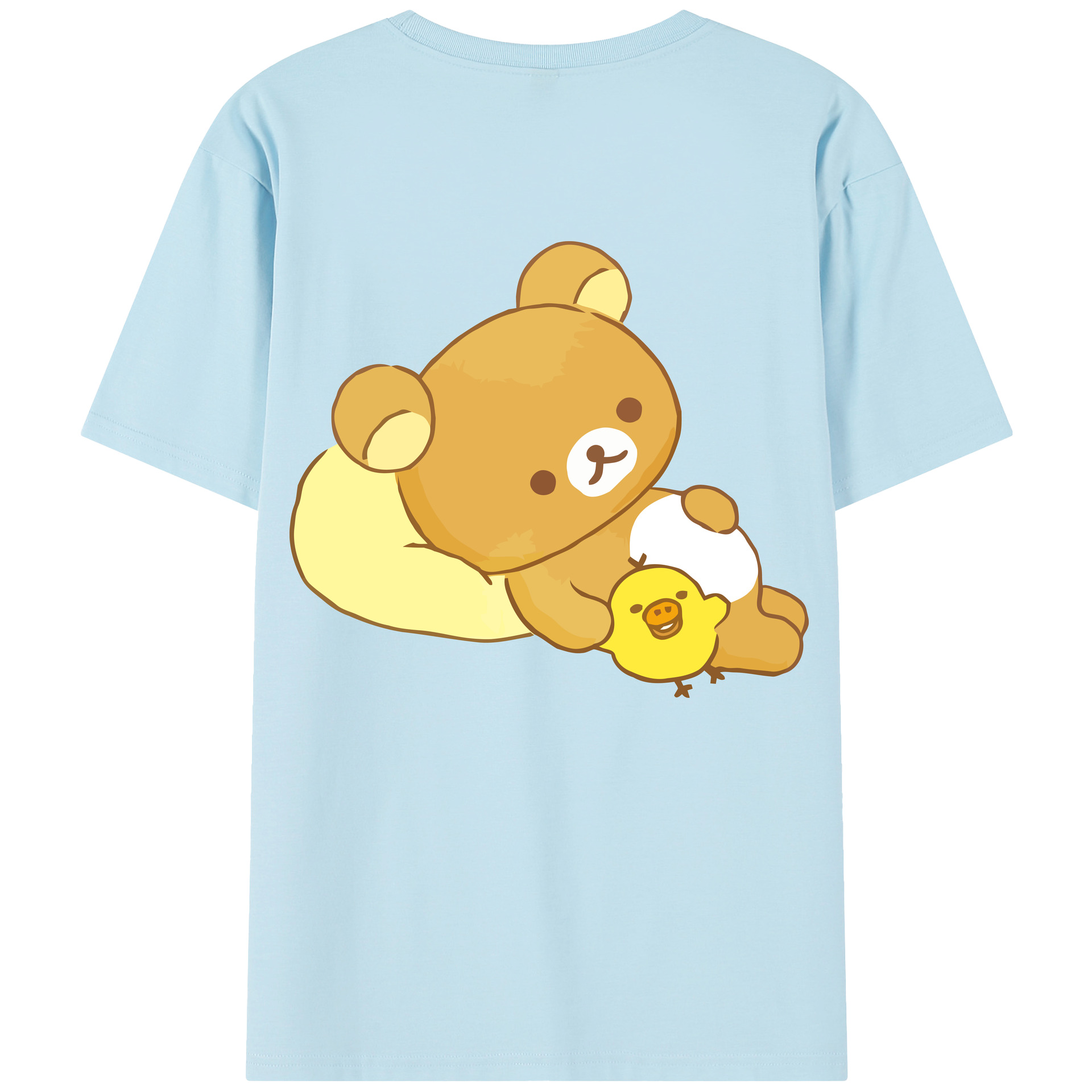 （画像用） リラックマ リラックマ キイロイトリ Rilakkuma Korilakkuma Kiiroitori 綿100％半袖Tシャツ（背面プリント）